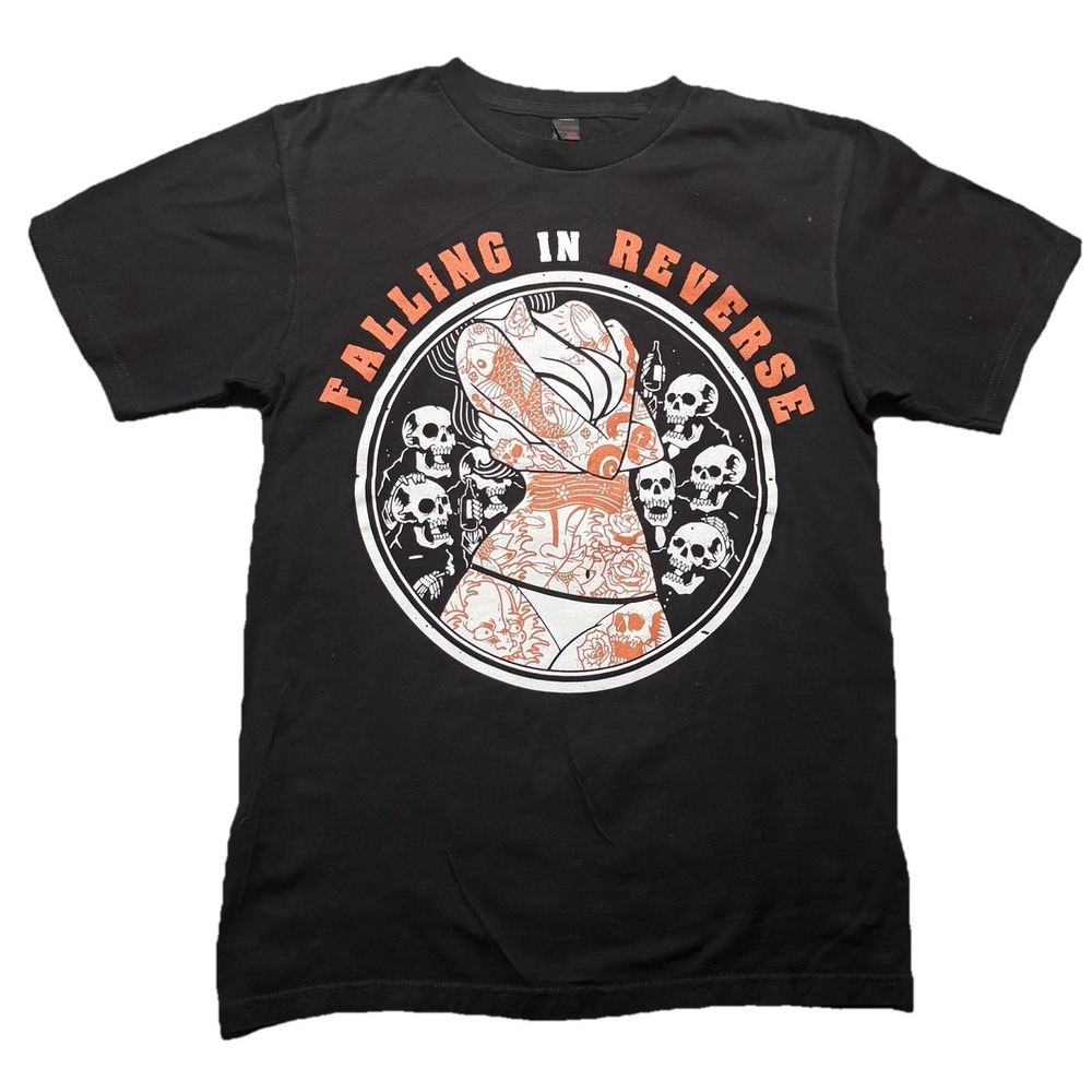 Falling In Reverse Graphic T Shirt Mens Small Black Skull Tattoo Band Style Tee